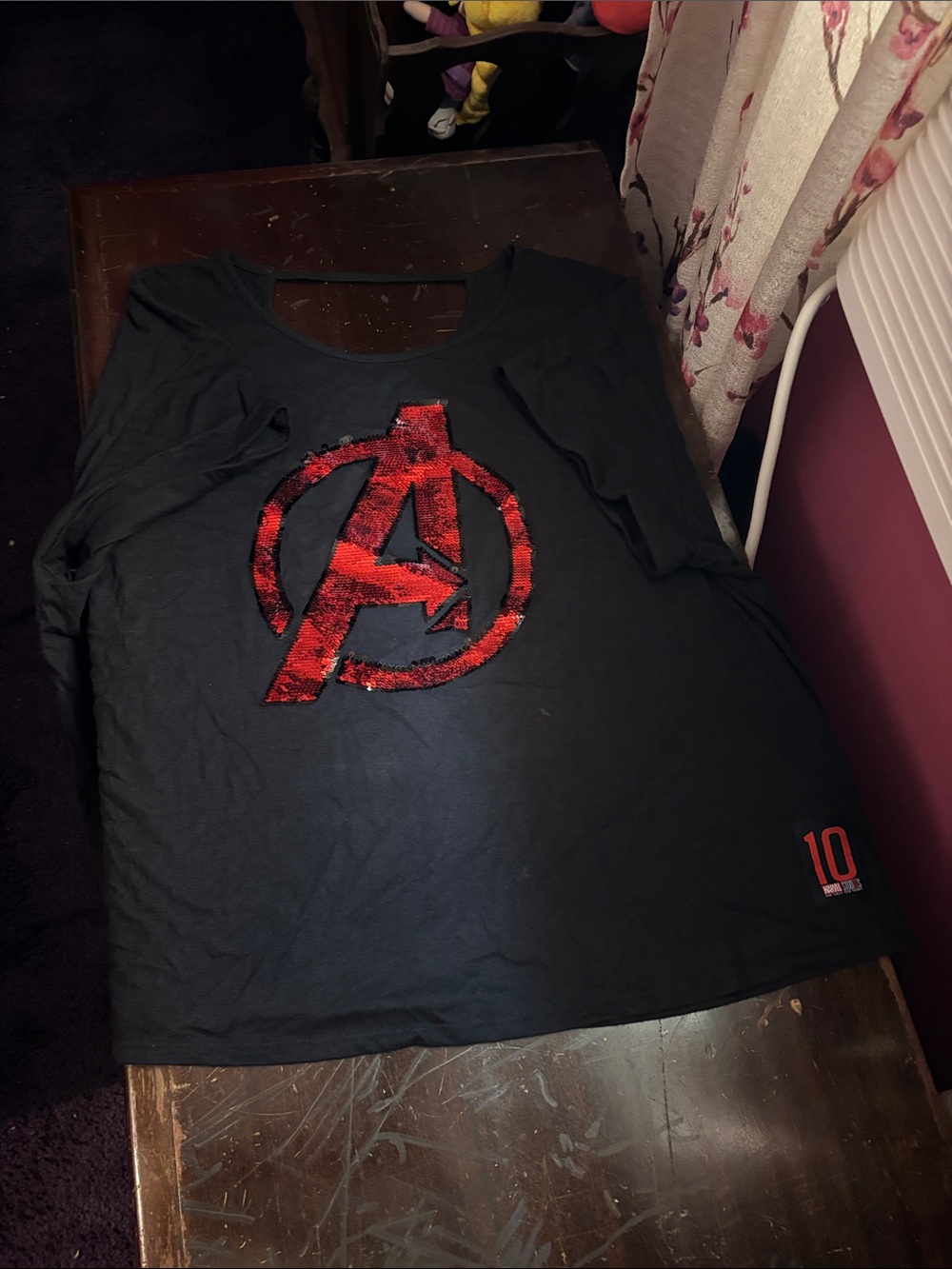 Disney Avengers Black Tee with Red Sequin Logo